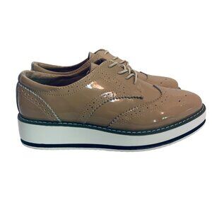 Platform Lace-Up Wingtips Oxford Shoes -Beige Women's Sz 8.5 Vegan Steampunk
